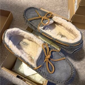 UGG Charcoal Suede Moccasins with Cream Lining